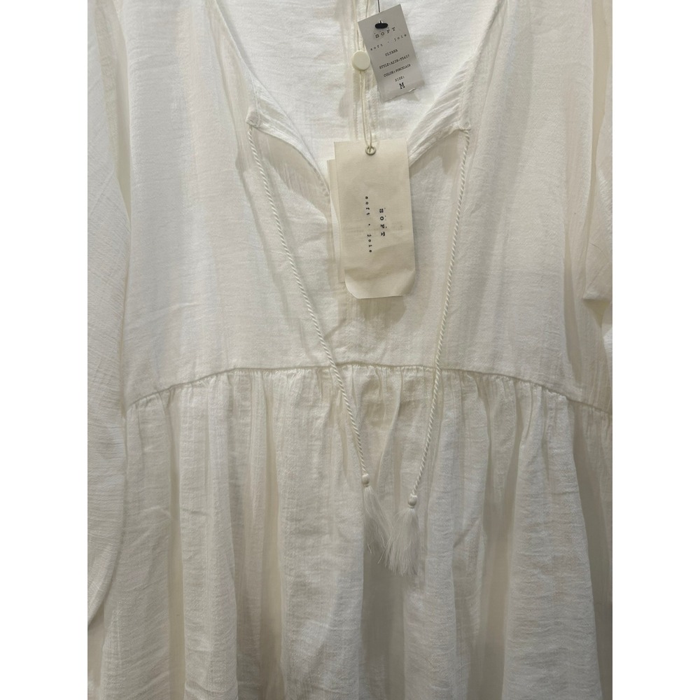 Soft Joie Ulyana White Cotton Gauze Tassel Babydoll Blouse Porcelain Medium - Picture 3 of 8